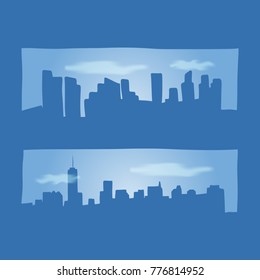 Hand-drawn vector city skyline vector silhouette.