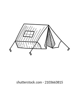 Hand-drawn vector clip-art of a camp tent. Monochrome. Doodle tent icon. Isolated element on white background.