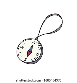 hand-drawn vector color illustration, element without background, compass for camping
