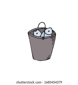 hand-drawn vector color illustration, element without background, bucket with a catch on nature