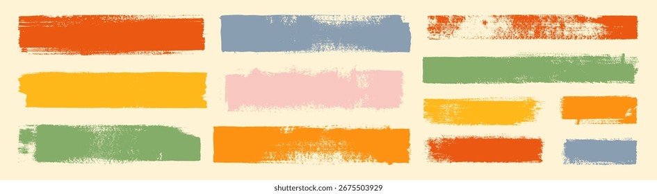 Vector dibujado a mano pinceladas de colores, manchas de pintura, marco texturizado. Cuadros de texto de borde áspero, Anuncios, resaltados, Formas grunge. Pinturas, chucherías. Elementos de diseño Abstractas. Bolso del arte de los niños