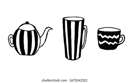 Hand-drawn vector Cookware Set Illustration. Cutlery, cooking, kitchen