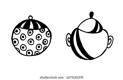 Hand-drawn vector Cookware Set Illustration. Cutlery, cooking, kitchen