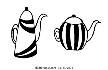 Ilustración de conjunto de cookware vector dibujado a mano. Cubertería, cocina, cocina