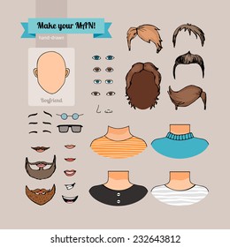 Hand-drawn vector creation kit face for Boyfriend