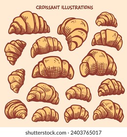 Hand-Drawn Vector Croissant Cake Sketch Illustrations