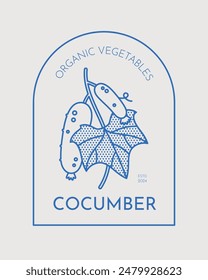 Ilustración de pepino de Vector dibujado a mano. Line art, retro. Plantas y hierbas para cosméticos. Plantilla del logotipo.
