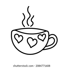 Hand-drawn vector cup in a doodle style with hearts. 