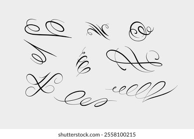 Hand-drawn vector curls, calligraphy and graphics, 2D lines