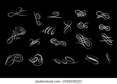 Hand-drawn vector curls, calligraphy and graphics, 2D lines