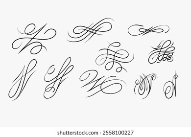 Hand-drawn vector curls, calligraphy and graphics, 2D lines