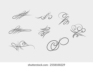 Hand-drawn vector curls, calligraphy and graphics, 2D lines