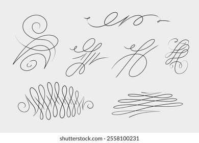 Hand-drawn vector curls, calligraphy and graphics, 2D lines