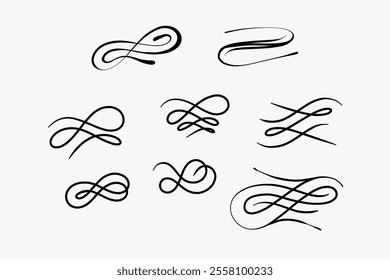 Hand-drawn vector curls, calligraphy and graphics, 2D lines