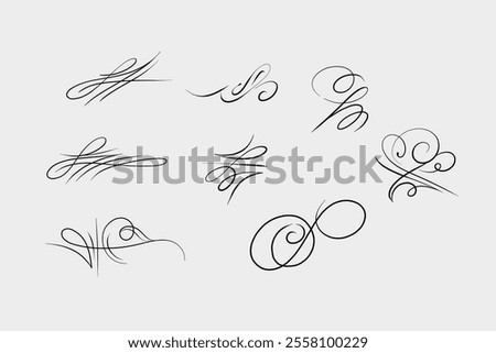 Hand-drawn vector curls, calligraphy and graphics, 2D lines