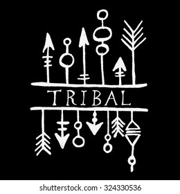 Hand-drawn vector design elements in tribal style. Vintage  hand drawn tribal design element.  
