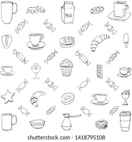 Hand-drawn vector doodle coffee. Useful for packaging, menu design and interior decoration. Illustration on white background. Yummy. Drawn cup of coffee. Tea.