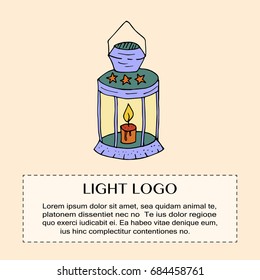 Handdrawn vector doodle logo. Autumn illustration with street latern.