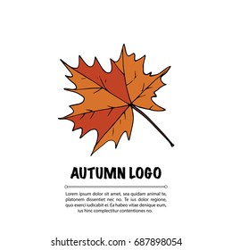 Handdrawn vector doodle logo. Autumn illustration with marple leave.