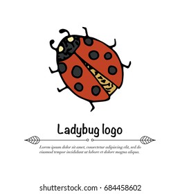 Handdrawn vector doodle logo with tea with rad ladybug.