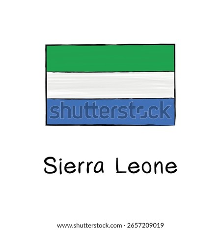 Hand-drawn vector doodle of the Sierra Leone flag in minimal outline style. Ideal for educational content, travel articles, cultural presentations, and geography-related designs.