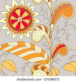 Hand-drawn vector doodles, seamless pattern. Tribal ethnic background. All elements are not cropped and hidden under mask, place the pattern on canvas and repeat