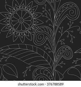 Hand-drawn vector doodles, seamless pattern. Tribal ethnic background. All elements are not cropped or hidden under mask, place the pattern on canvas and repeat