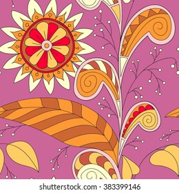 Hand-drawn vector doodles, seamless pattern. Tribal ethnic background. All elements are not cropped and hidden under mask, place the pattern on canvas and repeat