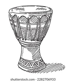 Hand-drawn vector drawing of a Djembe, an African Drum. Black-and-White sketch on a transparent background (.eps-file). Included files are EPS (v10) and Hi-Res JPG.