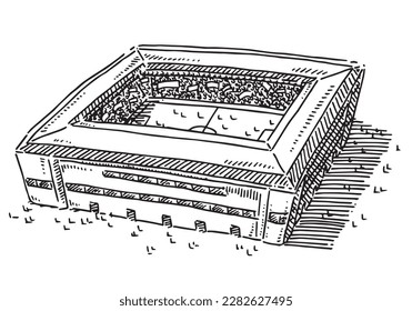 Hand-drawn vector drawing of a Generic Soccer Stadium. Black-and-White sketch on a transparent background (.eps-file). Included files are EPS (v10) and Hi-Res JPG.
