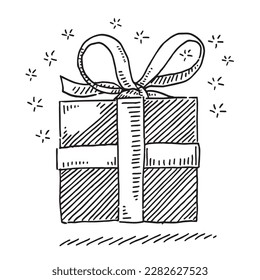 Hand-drawn vector drawing of a Gift Box. Black-and-White sketch on a transparent background (.eps-file). Included files are EPS (v10) and Hi-Res JPG.