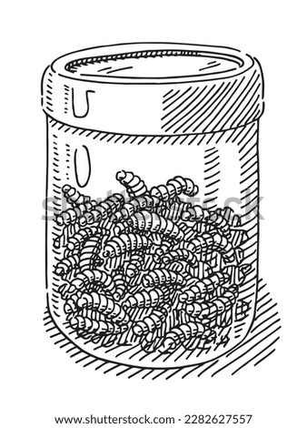 Hand-drawn vector drawing of a Glass Container With Maggots. Black-and-White sketch on a transparent background (.eps-file). Included files are EPS (v10) and Hi-Res JPG.
