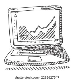 Dibujo vectorial hecho a mano de un Graph On Laptop. Esbozo en blanco y negro sobre un fondo transparente (.eps-file). Los archivos incluidos son EPS (v10) y Hi-Res JPG.