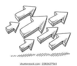 Hand-drawn vector drawing of a Group Of Arrows Upwards. Black-and-White sketch on a transparent background (.eps-file). Included files are EPS (v10) and Hi-Res JPG.