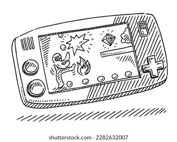 Hand-drawn vector drawing of a Handheld Video Game. Black-and-White sketch on a transparent background (.eps-file). Included files are EPS (v10) and Hi-Res JPG.