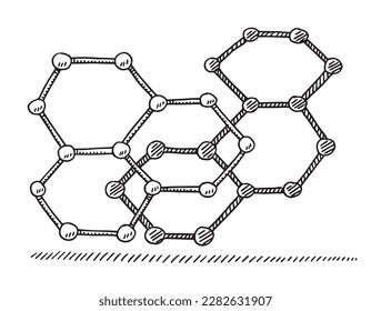 Hand-drawn vector drawing of a Hexagon Molecular Structure. Black-and-White sketch on a transparent background (.eps-file). Included files are EPS (v10) and Hi-Res JPG.