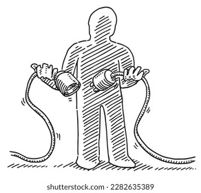 Hand-drawn vector drawing of a Human Figure, holding an Unplugged Cable. Black-and-White sketch on a transparent background (.eps-file). Included files are EPS (v10) and Hi-Res JPG.
