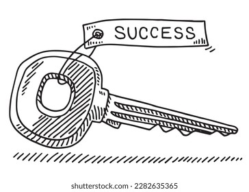 Hand-drawn vector drawing of a Key with a Success Tag. Black-and-White sketch on a transparent background (.eps-file). Included files are EPS (v10) and Hi-Res JPG.