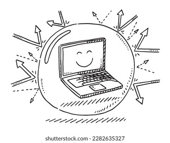 Hand-drawn vector drawing of a Laptop In a Protection Bubble. Black-and-White sketch on a transparent background (.eps-file). Included files are EPS (v10) and Hi-Res JPG.