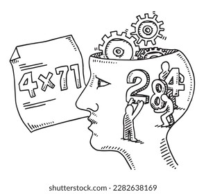 Hand-drawn vector drawing of a Mathematical Calculation Brain Task Concept. Black-and-White sketch on a transparent background (.eps-file). Included files are EPS (v10) and Hi-Res JPG.