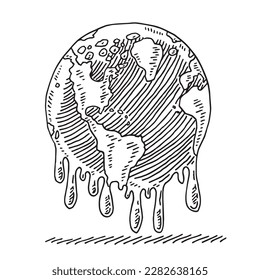 Hand-drawn vector drawing of a Melting Planet Earth. Black-and-White sketch on a transparent background (.eps-file). Included files are EPS (v10) and Hi-Res JPG.