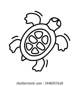 A hand-drawn vector drawing on an isolated background. Sea turtle in contour style.Background and marine decor element, sticker, poster.