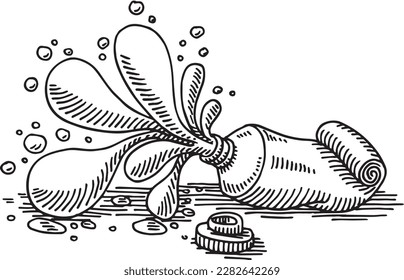 Hand-drawn vector drawing of a Paint Tube Bubbling Out. Black-and-White sketch on a transparent background (.eps-file). Included files are EPS (v10) and Hi-Res JPG.