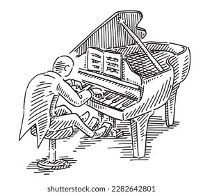 Hand-drawn vector drawing of a Piano Player Musician. Black-and-White sketch on a transparent background (.eps-file). Included files are EPS (v10) and Hi-Res JPG.