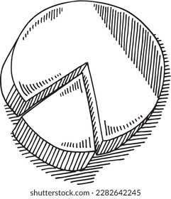 Hand-drawn vector drawing of a Pie Chart with a separate Slice. Black-and-White sketch on a transparent background (.eps-file). Included files are EPS (v10) and Hi-Res JPG.