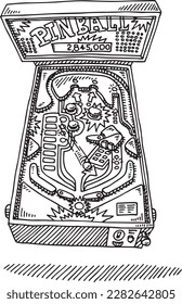 Hand-drawn vector drawing of a Pinball Machine. Black-and-White sketch on a transparent background (.eps-file). Included files are EPS (v10) and Hi-Res JPG.