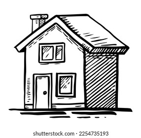 Hand-drawn vector drawing of a Small Home. Black-and-White sketch on a transparent background
