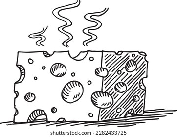 Hand-drawn vector drawing of a Smelling Cheese. Black-and-White sketch on a transparent background (.eps-file). Included files are EPS (v10) and Hi-Res JPG.