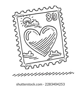 Hand-drawn vector drawing of a Stamp Love Heart Sky. Black-and-White sketch on a transparent background (.eps-file). Included files are EPS (v10) and Hi-Res JPG.