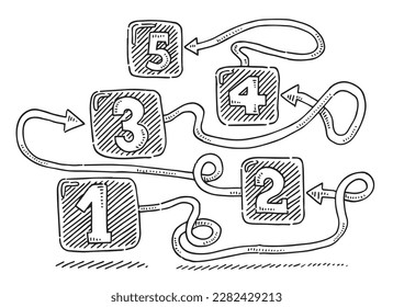 Dibujo vectorial a mano de un paso de una a cinco infografía. Esbozo en blanco y negro sobre un fondo transparente (.eps-file). Los archivos incluidos son EPS (v10) y Hi-Res JPG.